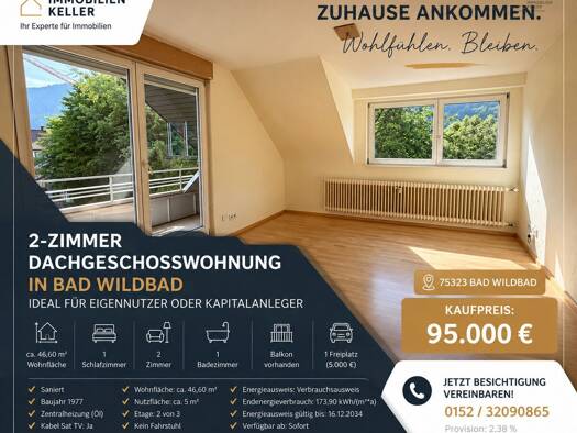 Wohnung zum Kauf 95.000 € 2 Zimmer 46,6 m² 2. Geschoss Ziegelsteigle 7 Bad Wildbad Bad Wildbad 75323