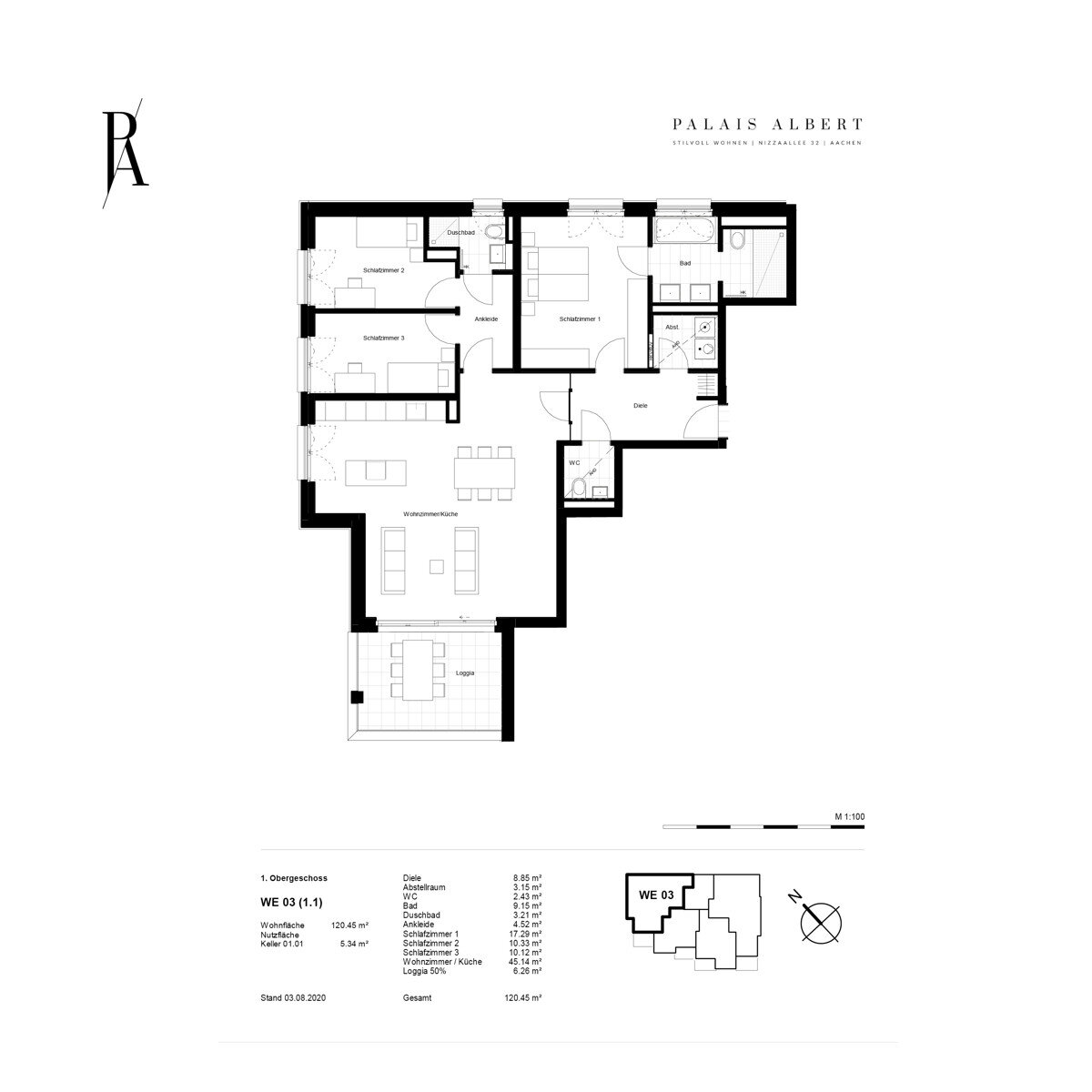 Wohnung zur Miete 2.110 € 4 Zimmer 120 m²<br/>Wohnfläche 1.<br/>Geschoss ab sofort<br/>Verfügbarkeit Nizzaallee 32 Laurensberg Aachen 52072