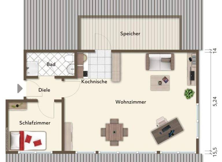 Wohnung zur Miete 815 € 1,5 Zimmer 45,6 m² 1. Geschoss Am Wald Taufkirchen 82024