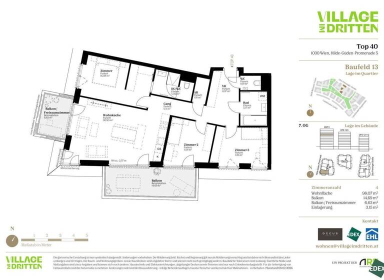 Terrassenwohnung zum Kauf - Erstbezug 879.000 € 4 Zimmer 98,1 m² 7. Geschoss Otto-Preminger-Straße Wien 1030