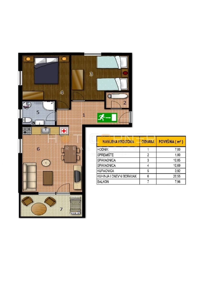 Wohnung zum Kauf 175.000 € 3 Zimmer 55 m²<br/>Wohnfläche 1.<br/>Geschoss Peroj