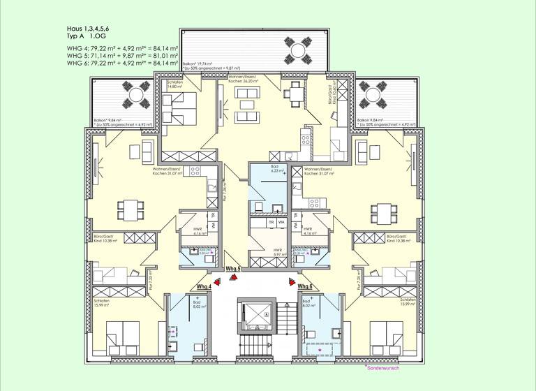 Wohnung zum Kauf provisionsfrei 338.901 € 3 Zimmer 84,1 m²<br/>Wohnfläche 1.<br/>Geschoss ab sofort<br/>Verfügbarkeit Gerbertstraße 1-7 Lingen Lingen (Ems) 49809