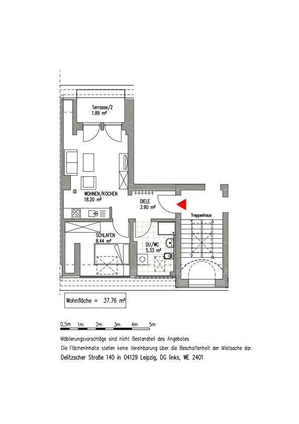 Wohnung zur Miete 717 € 2 Zimmer 37,8 m²<br/>Wohnfläche 4.<br/>Geschoss 01.02.2025<br/>Verfügbarkeit Delitzscher Straße 140 Eutritzsch Leipzig 04129