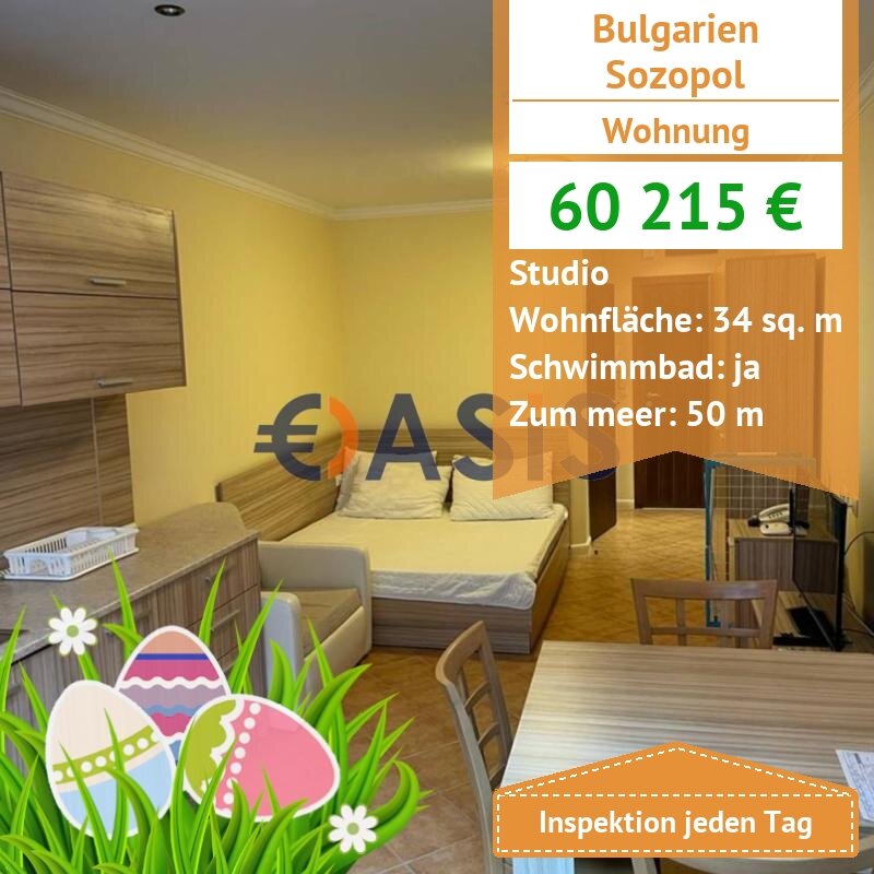 Apartment zum Kauf provisionsfrei 60.000 € 1 Zimmer 34 m²<br/>Wohnfläche 1.<br/>Geschoss Sozopol 8130