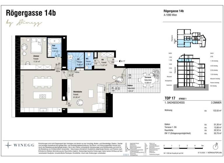 Wohnung zum Kauf - Erstbezug 1.890.000 € 3 Zimmer 132,6 m² 6. Geschoss Rögergasse 14B Wien 1090