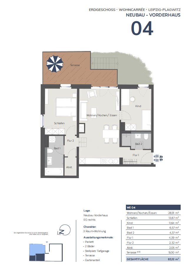 Wohnung zum Kauf provisionsfrei 462.000 € 3 Zimmer 83,1 m²<br/>Wohnfläche EG<br/>Geschoss Plagwitz Leipzig 04229