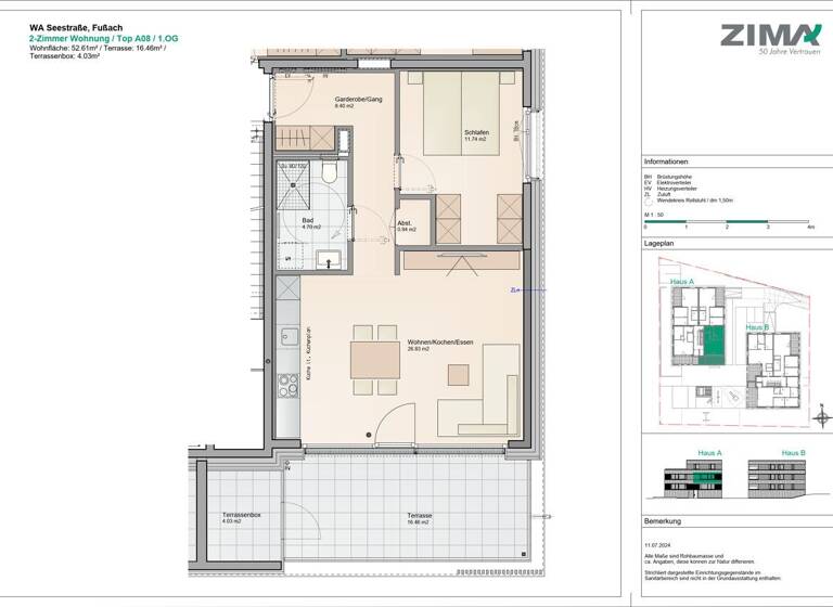Wohnung zur Miete - Erstbezug 965 € 2 Zimmer 52,6 m² 1. Geschoss frei ab 01.02.2026 Seestraße 39a Fußach 6972