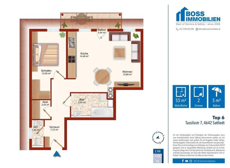 Wohnung zur Miete 497 € 2 Zimmer 54,6 m² 2. Geschoss frei ab 01.04.2026 Tassilostraße 7 Sattledt 4642