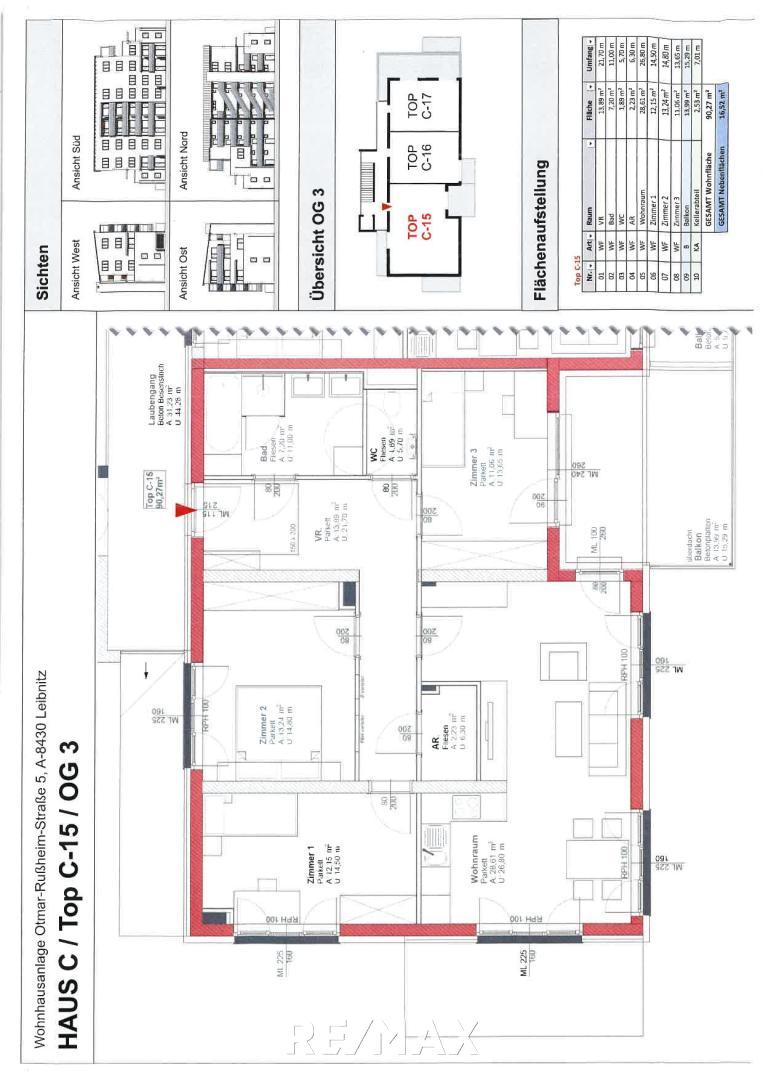 Wohnung zur Miete 873 € 3 Zimmer 90 m²<br/>Wohnfläche 3.<br/>Geschoss Otmar-Rußheim-Straße Leibnitz 8430