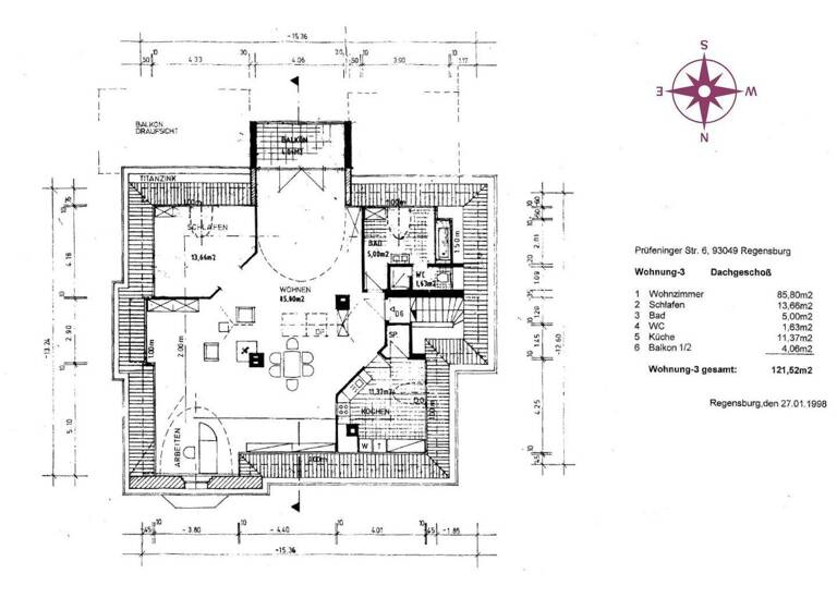 Wohnung zur Miete 1.600 € 2 Zimmer 121,5 m² 3. Geschoss frei ab 01.06.2026 Westenviertel Regensburg 93049
