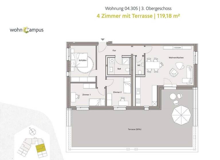 Penthouse zur Miete 1.433 € 4 Zimmer 119,2 m² 3. Geschoss frei ab 01.03.2026 Begonienstraße 28 Nördliche Neustadt Halle 06122