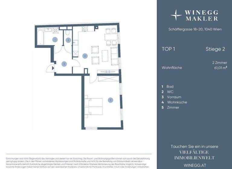 Wohnung zum Kauf 495.000 € 2 Zimmer 61 m² 1. Geschoss Schäffergasse 18-20 Wien 1040