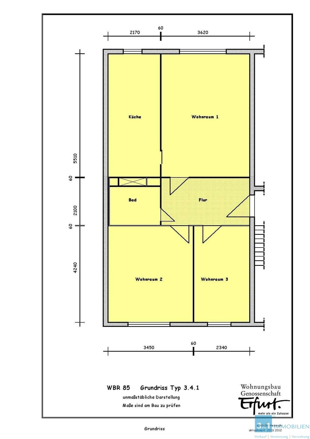 Wohnung zur Miete 545 € 3 Zimmer 67 m²<br/>Wohnfläche 3.<br/>Geschoss 01.01.2025<br/>Verfügbarkeit Müllersgasse 8 Altstadt Erfurt 99089