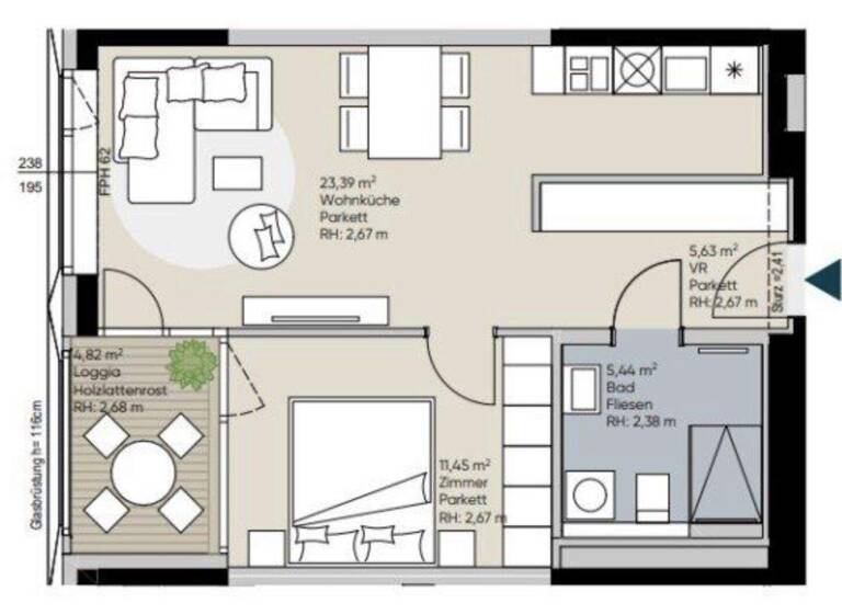 Wohnung zur Miete - Erstbezug 1.299 € 2 Zimmer 45,9 m² Wien 1220