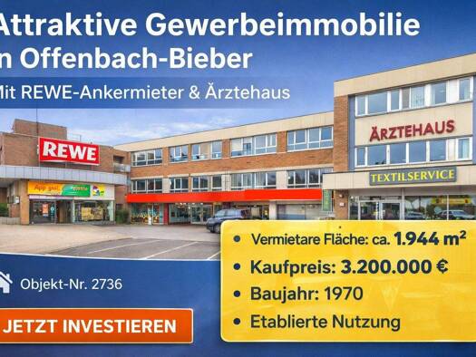 Bürogebäude zum Kauf als Kapitalanlage geeignet 3.200.000 € 1.944 m² 2.395 m² Grundstück Bieber Offenbach am Main 63073