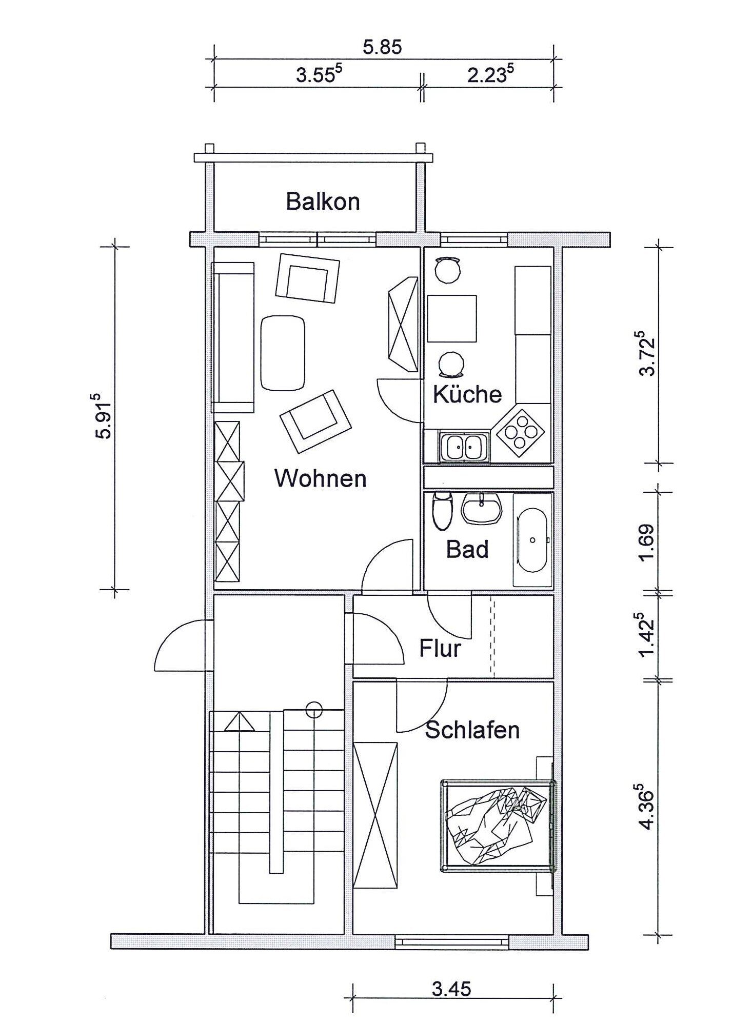 Wohnung zur Miete 296 € 2 Zimmer 53,7 m²<br/>Wohnfläche 2.<br/>Geschoss Raupenhainer Straße 46 Borna Borna 04552