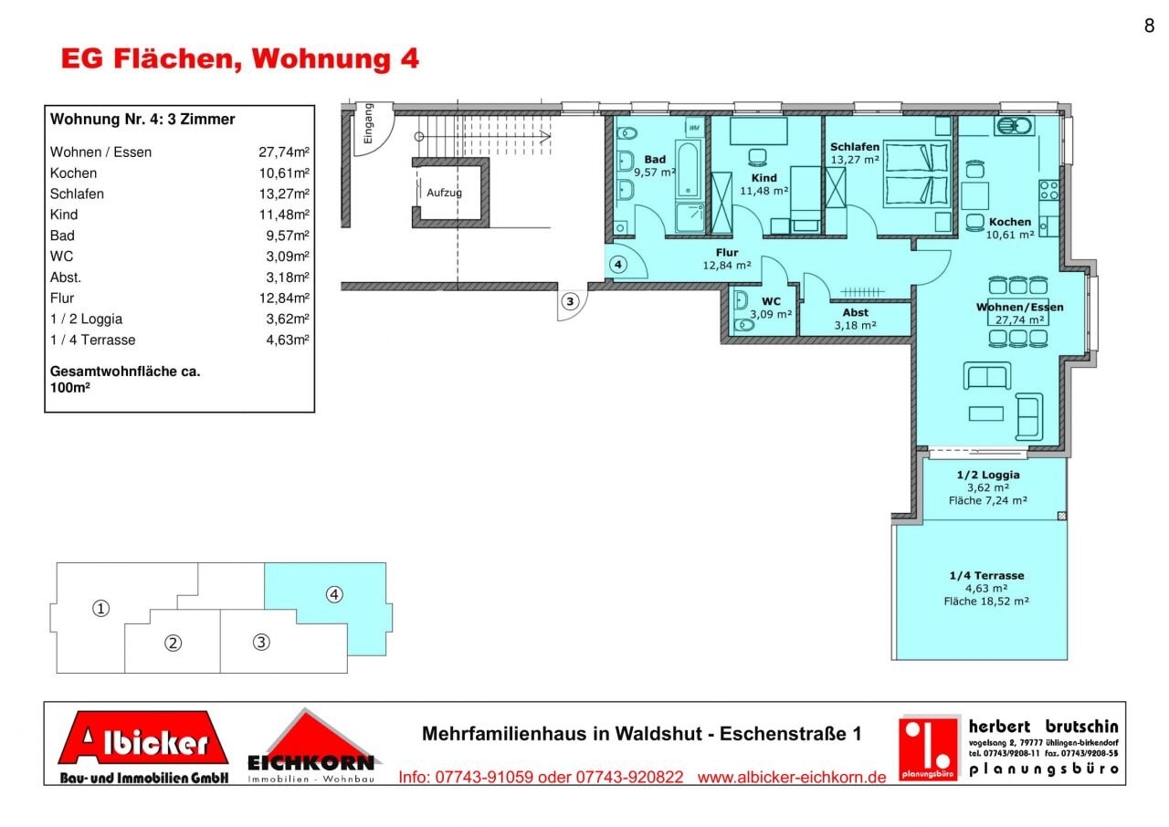 Wohnung zur Miete 1.200 € 3,5 Zimmer 100 m²<br/>Wohnfläche 01.03.2025<br/>Verfügbarkeit Eschenstr. 1 Waldshut Waldshut-Tiengen 79761