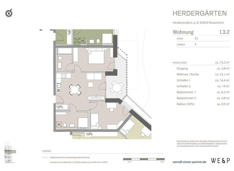 Wohnung zur Miete - Erstbezug 1.460 € 3 Zimmer 73,2 m² 3. Geschoss frei ab 15.06.2026 West Rosenheim 83024