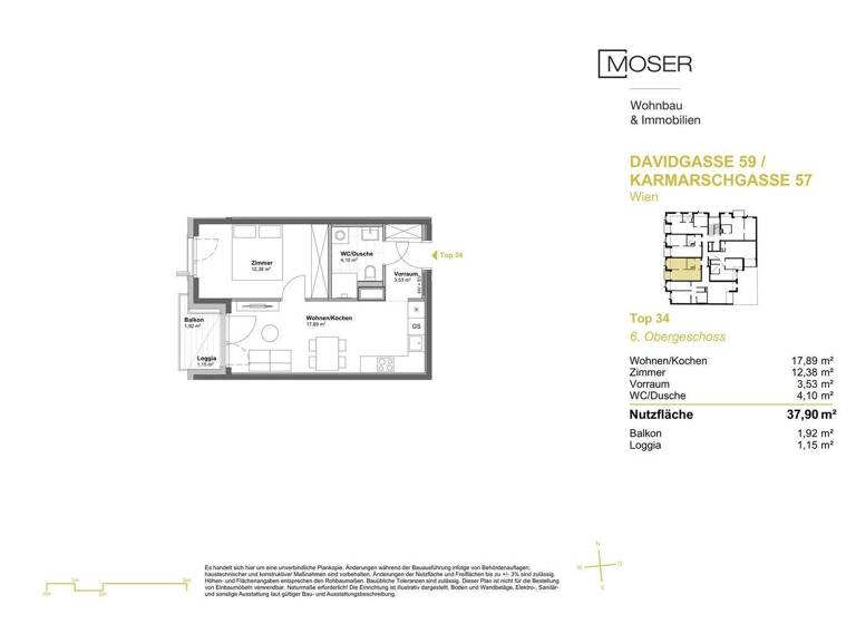 Wohnung zum Kauf - Erstbezug 284.900 € 2 Zimmer 37,9 m² 6. Geschoss Wien 1100