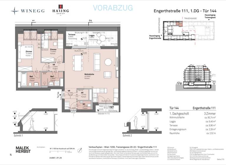 Wohnung zum Kauf - Erstbezug 663.900 € 3 Zimmer 85,7 m² 7. Geschoss Traisengasse 20-22 Wien 1200