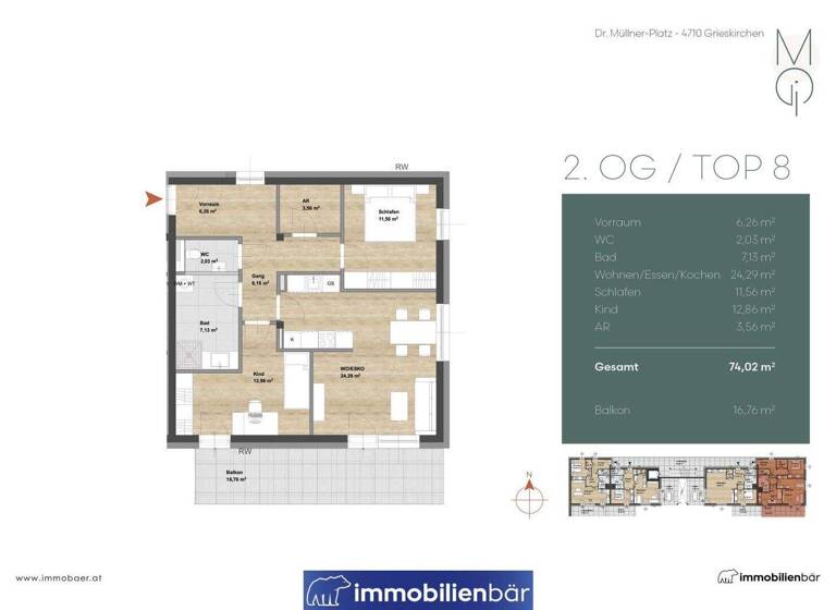 Terrassenwohnung zum Kauf - Erstbezug 300.770 € 2 Zimmer 74,2 m² Doktor-Müllner-Platz 15 Grieskirchen 4710