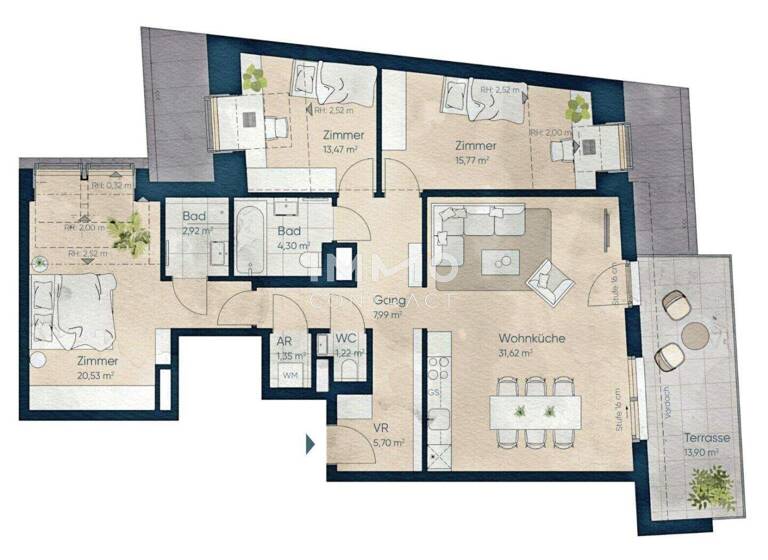 Wohnung zum Kauf - Erstbezug 748.300 € 4 Zimmer 104,9 m² 6. Geschoss Wien 1120