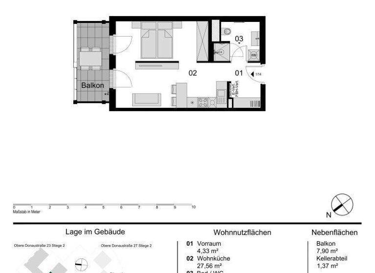 Wohnung zum Kauf - Erstbezug 329.000 € 1,5 Zimmer 37,3 m² 1. Geschoss Obere Donaustraße 23 Wien 1020