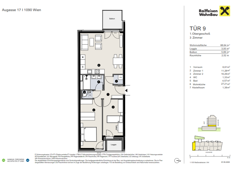 Wohnung zum Kauf provisionsfrei 625.100 € 3 Zimmer 68,6 m² 1. Geschoss Wien 1090