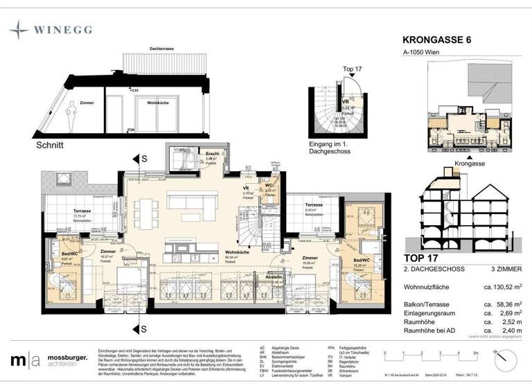 Penthouse zum Kauf - Erstbezug 1.590.000 € 3 Zimmer 130,6 m² 4. Geschoss Krongasse 6 Wien 1050