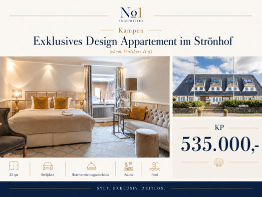 Wohnung zum Kauf 535.000 € 1 Zimmer 32 m² 2. Geschoss frei ab sofort Kurhausstraße Kampen (Sylt) 25999