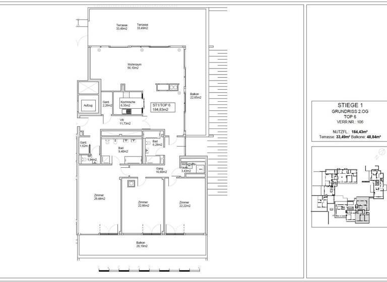Wohnung zur Miete 2.217 € 4 Zimmer 184,4 m² 2. Geschoss Wien 1190
