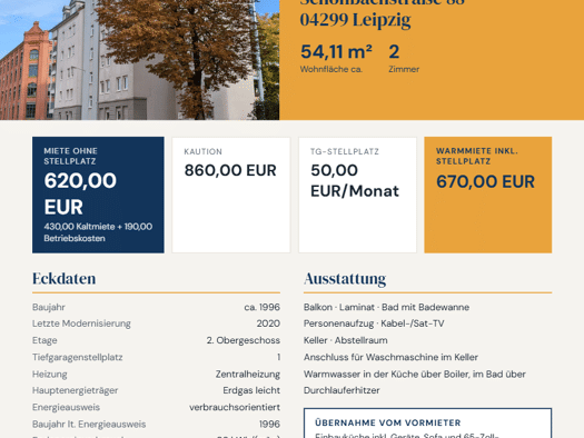 Wohnung zur Miete 430 € 2 Zimmer 54 m² Geschoss -1/5 frei ab sofort Stötteritz Leipzig 04299