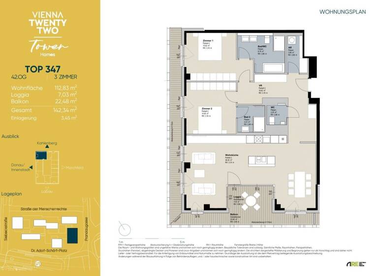 Wohnung zur Miete - Erstbezug 2.641 € 3 Zimmer 112,8 m² frei ab sofort Wien 1220