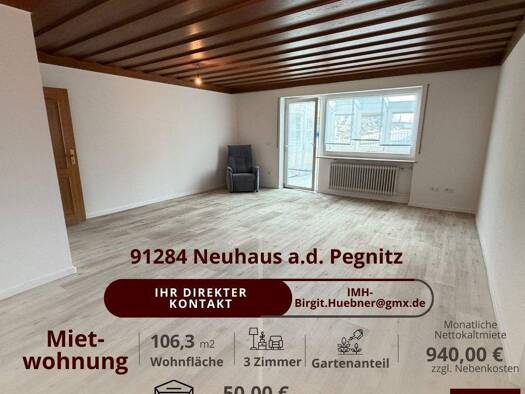 Wohnung zur Miete 940 € 3 Zimmer 106,3 m² EG frei ab sofort Neuhaus Neuhaus a.d.Pegnitz 91284