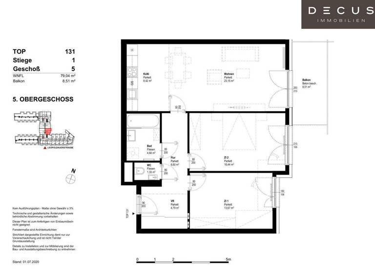 Wohnung zur Miete 1.009 € 3 Zimmer 79 m² 5. Geschoss Wien 1210