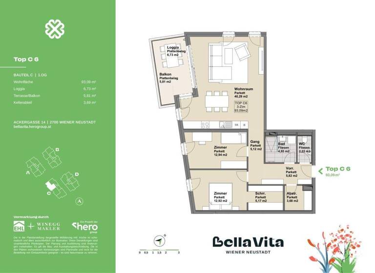Wohnung zum Kauf provisionsfrei 389.900 € 3 Zimmer 93,1 m² 1. Geschoss Ackergasse 14 Wiener Neustadt 2700
