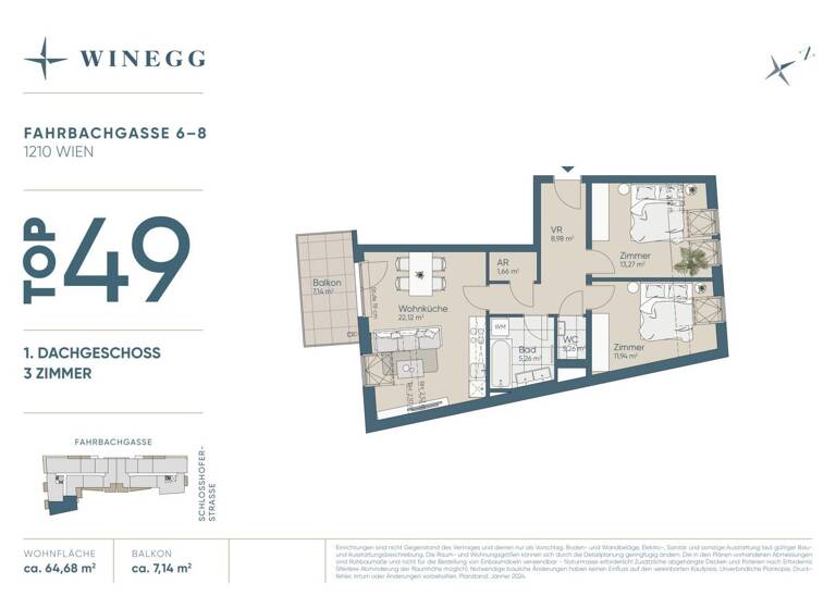 Wohnung zum Kauf - Erstbezug 494.700 € 3 Zimmer 64,7 m² 5. Geschoss Fahrbachgasse 6-8 Wien 1210