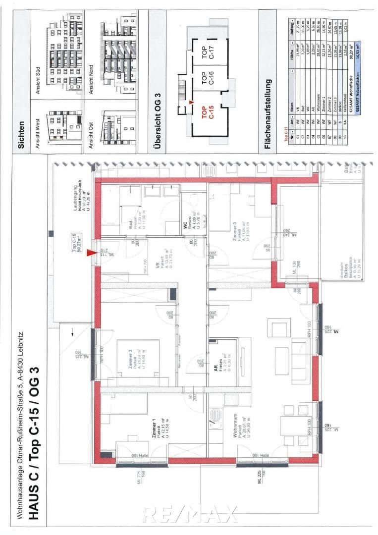 Wohnung zur Miete 873 € 3 Zimmer 90 m²<br/>Wohnfläche 3.<br/>Geschoss Otmar-Rußheim-Straße Leibnitz 8430