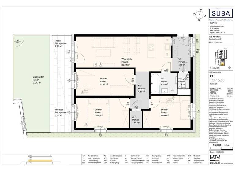 Wohnung zur Miete 930 € 4 Zimmer 73,7 m² EG frei ab sofort Bahnhofstraße 6-8 Stockerau 2000