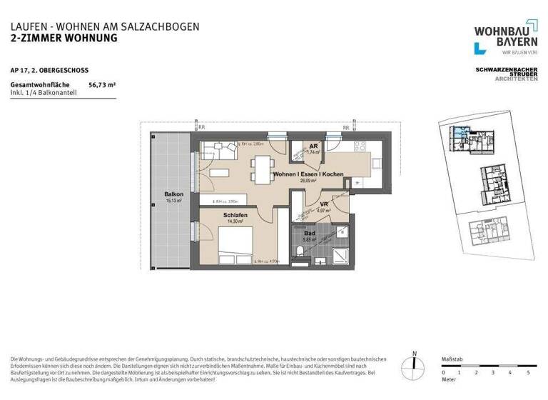 Wohnung zum Kauf - Erstbezug provisionsfrei 366.200 € 2 Zimmer 56,7 m² Tittmoninger Straße 52, 52a, 52b Laufen 83410