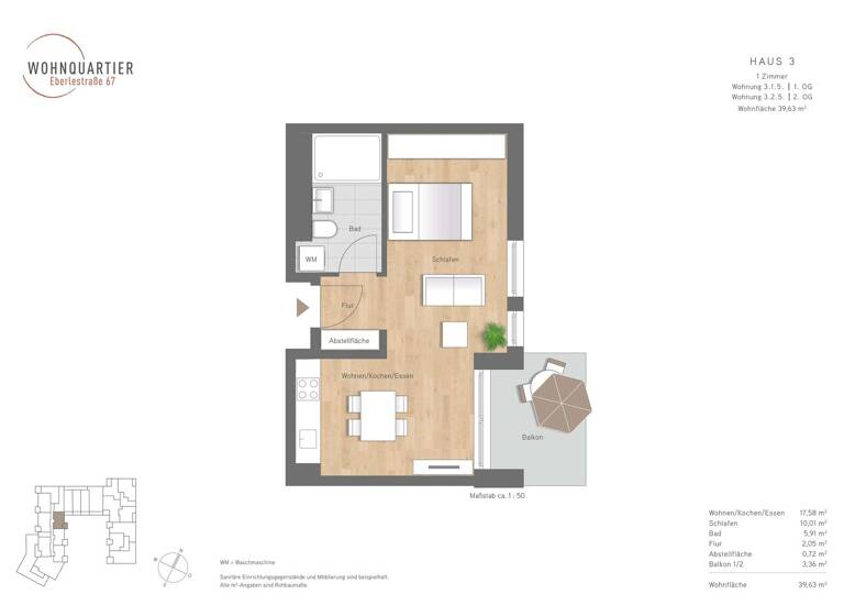 Studio zum Kauf provisionsfrei 305.000 € 1 Zimmer 42 m² 2. Geschoss Pfersee Augsburg 86157