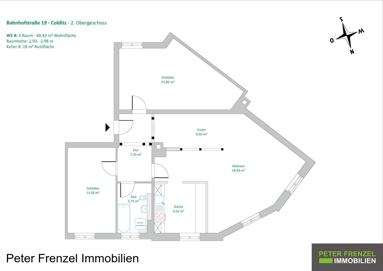 Wohnung zur Miete 650 € 3 Zimmer 98,4 m²<br/>Wohnfläche 2.<br/>Geschoss Bahnhofstraße 19 Colditz Colditz 04680