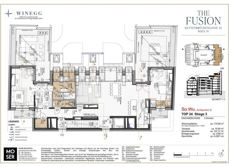 Penthouse zum Kauf - Erstbezug 2.590.000 € 3 Zimmer 171,7 m² 7. Geschoss Kettenbrückengasse 22 Wien 1040