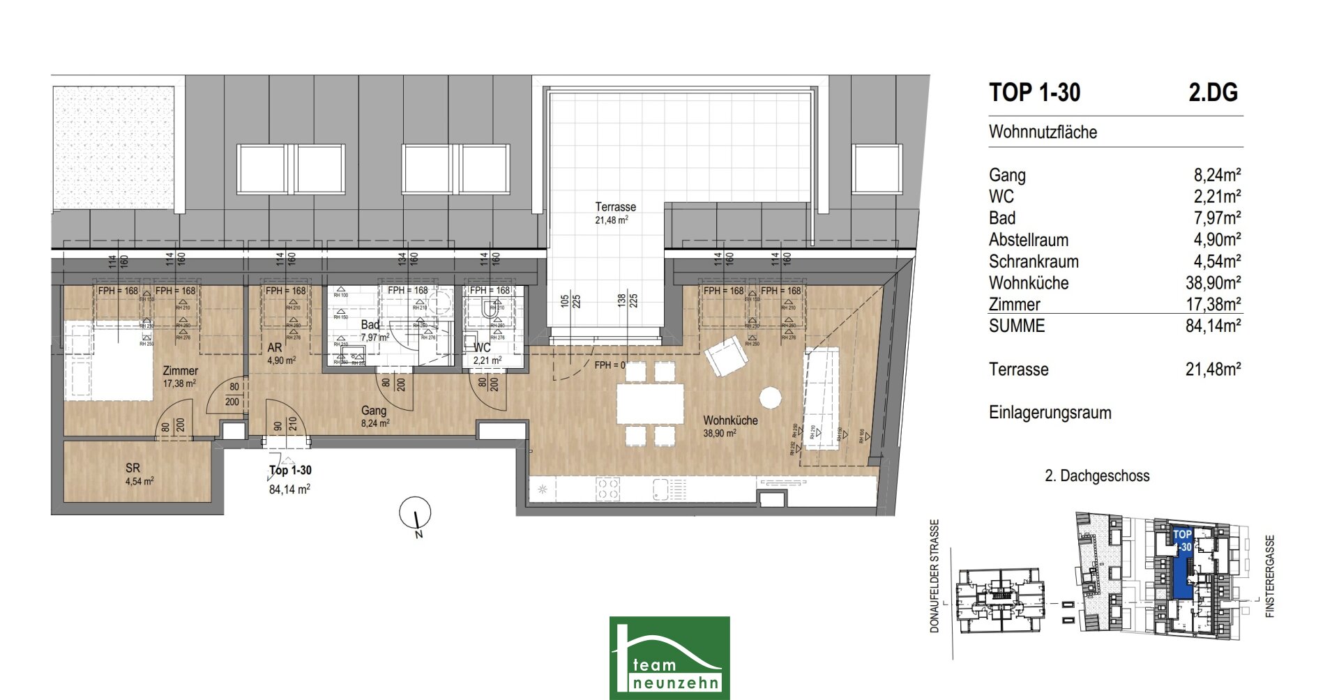 Wohnung zum Kauf provisionsfrei 470.646 € 2 Zimmer 84,5 m²<br/>Wohnfläche 6.<br/>Geschoss Donaufelder Straße 205 Wien 1220