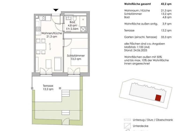 Terrassenwohnung zur Miete - Erstbezug 930 € 2 Zimmer 43,2 m² EG Hartriegelstraße 130C Niederschöneweide Berlin 12439