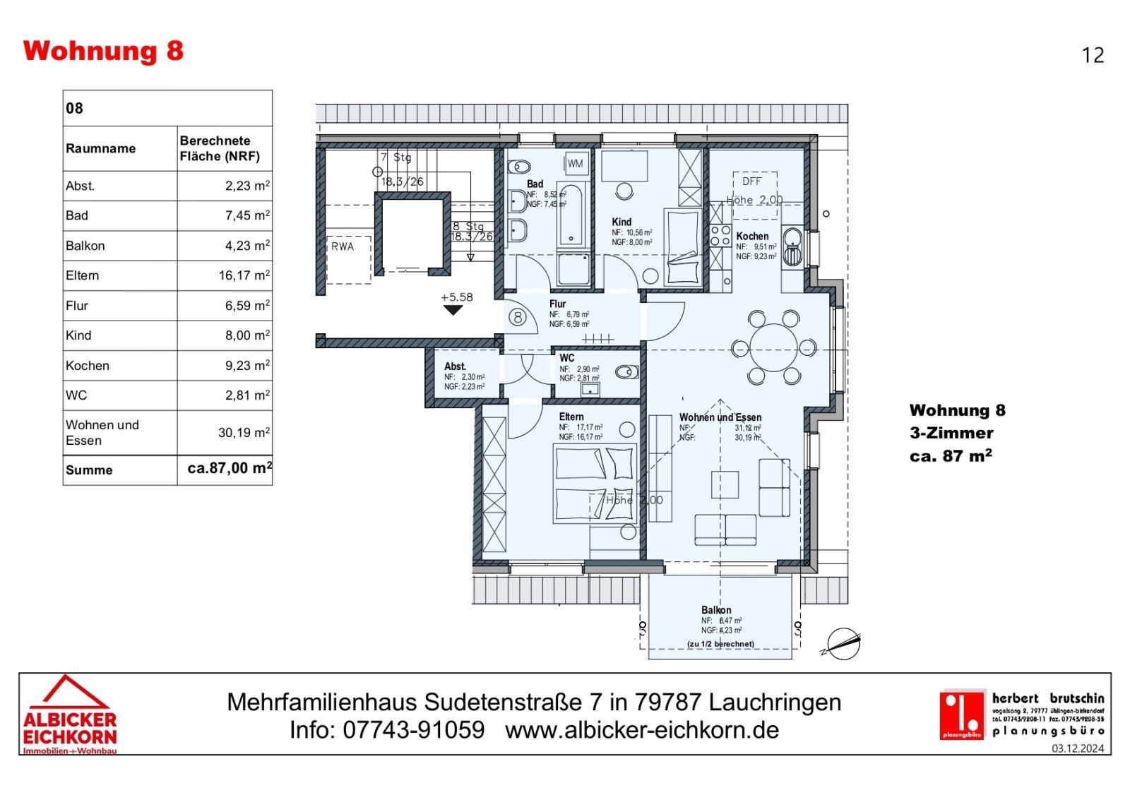 Wohnung zum Kauf provisionsfrei 385.000 € 3 Zimmer 87 m²<br/>Wohnfläche 3.<br/>Geschoss Sudetenstraße 7 Unterlauchringen Unterlauchringen 79787