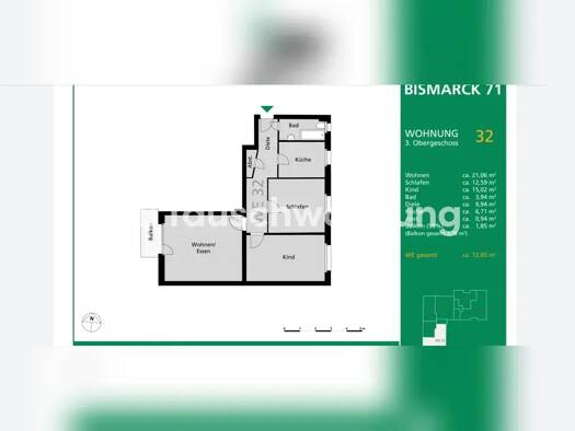 Wohnung zur Miete Tauschwohnung 1.152 € 3 Zimmer 72 m² 3. Geschoss Mariendorf Tempelhof-Schöneberg 12157