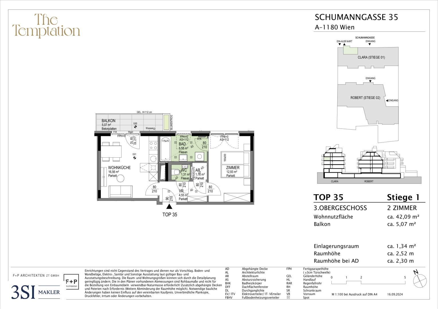 Wohnung zum Kauf 342.200 € 2 Zimmer 42,1 m²<br/>Wohnfläche 3.<br/>Geschoss Schumanngasse 35 Wien 1180