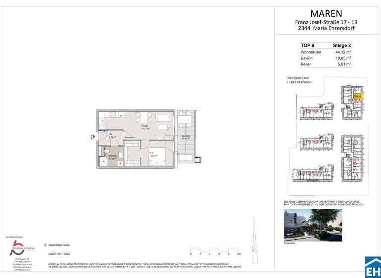 Wohnung zum Kauf 279.300 € 2 Zimmer 44,1 m² 1. Geschoss Franz Josef-Straße Maria Enzersdorf 2344
