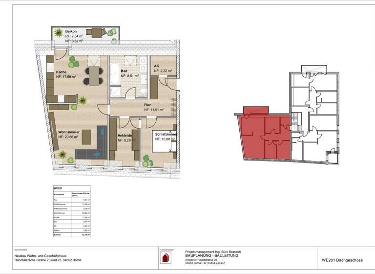 Wohnung zur Miete - Neubau 830 € 2 Zimmer 83 m²<br/>Wohnfläche Dachgeschoss<br/>Geschoss ab sofort<br/>Verfügbarkeit Roßmarktsche Straße 23 Borna Borna 04552